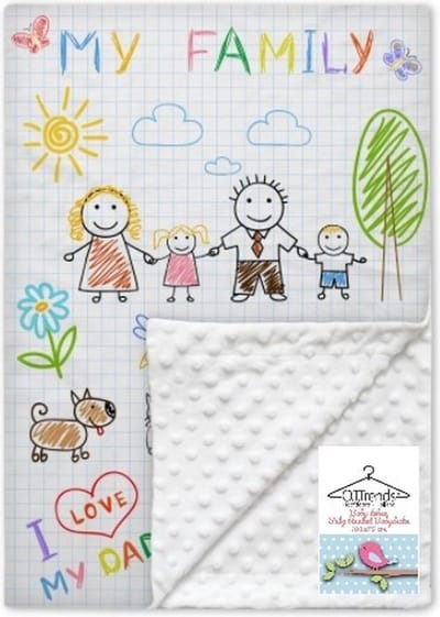 Een super zacht baby dekentje voor in de wieg/kinderwagen/Maxi Cosi of als omslagdoek tekening familie