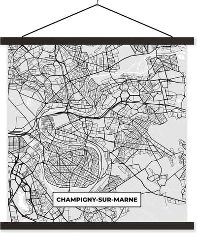 Posterhanger incl. Poster 60x60 cm - Schoolplaat - Stadskaart - Frankrijk - Kaart - Champigny-sur-Marne - Plattegrond - Textielposter - Zwarte latten - Stadskaart