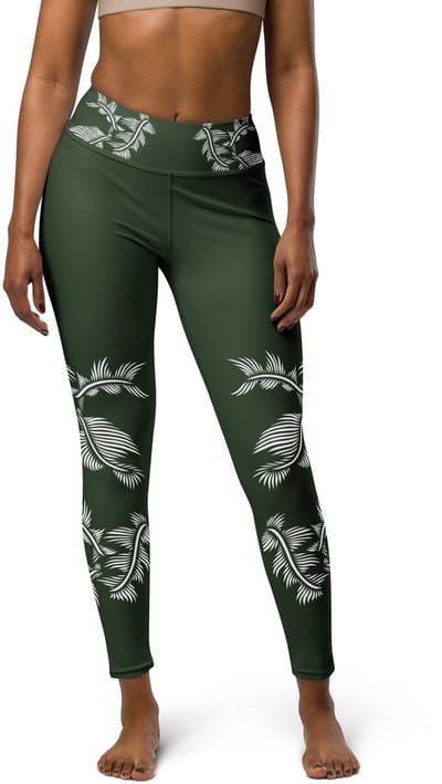 Sportlegging - design Lines 4 Peace - High Waist - Dry Fit - High Performance - 4way stretch- unieke print - UPF 50+ - Hardloop - Yoga - Fitness - Dans - Pilates - Training - sportbroek – donker groen en wit- maat M