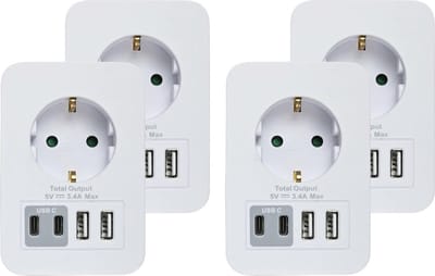 Benson Stopcontact splitter - 4x - met 2 USB-A en 2 USB-C - oplader voor Iphone / Samsung