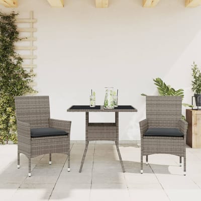 vidaXL - 3-delige - Tuinset - met - kussens - poly - rattan - en - glas - grijs