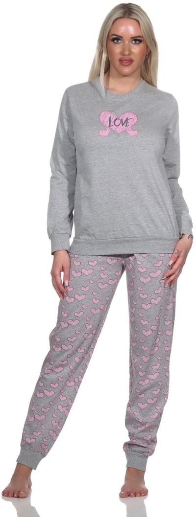Normann Dames Lange Mouw Pyjama met Manchetten in Hartmotief Optiek - Ook in Oversizes