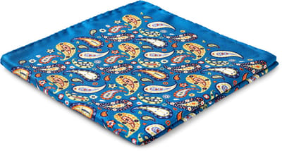 Virtuo | Blauwe en gele zijden pochet met paisleymotief