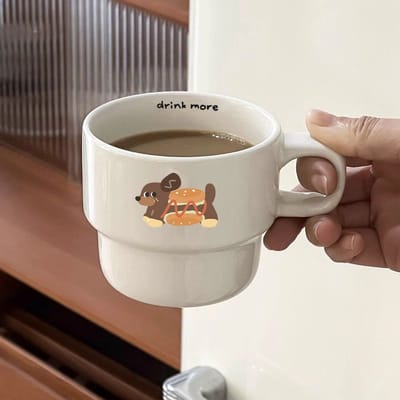 Tasse à café de petit-déjeuner pour chiot de dessin animé Tasse en céramique Style ins Mug de haute qualité Tasse souvenir cadeau 201-300ml gray
