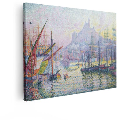 Artaza Canvas Schilderij Haven - 80x60 cm - Wanddecoratie Zeilboten - Muurdecoratie Landschap - Klassieke Schilderijen Pointillisme