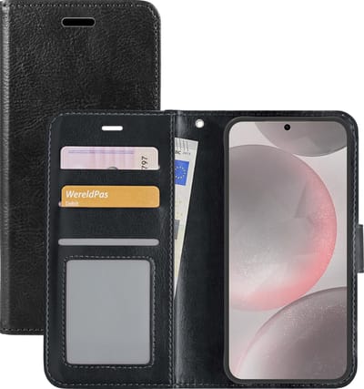Hoesje - Met Pasjeshouder - Geschikt voor Samsung Galaxy S24 - Luxe Bookcase Portemonee - Flip Case - Kunstleer Book Case - Flipcase - Book Cover - Walletcase - Portemonneehoes - Zwart