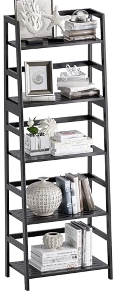 Moderne ladderplank met 5 niveaus van bamboe - Vrijstaande houten boekenplank voor elke kamer