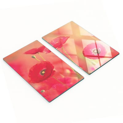 Decoratieve snijplanken van gehard glas met rode klaprozen, 2x30x52 cm
