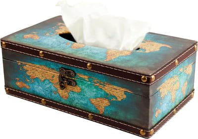 Vintage Houten Tissue Box - Rectangular Tissue Dispenser voor Badkamer, Slaapkamer en Kantoor met Metalen Slot Decoratie