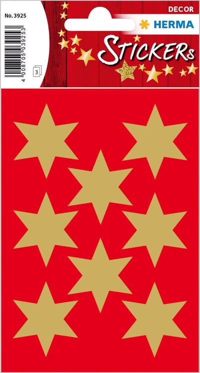 HERMA 3925 Stickers Décor Kerst Ster 6-puntig, goud Ø 33 mm