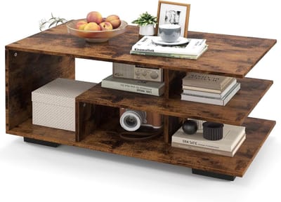 Salontafel Hout - Koffietafel Opbergruimte - Woonkamer Opruimen - Vijf Open Compartimenten - 90x50x42cm - Bruin