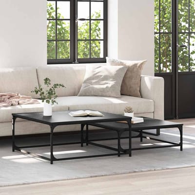 vidaXL - Salontafel - 2 - st - Zwart - Eiken - 80 - x - 80 - x - 35 - cm - Bewerkt - hout