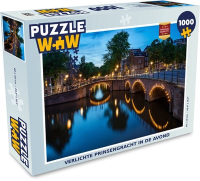 Puzzel Verlichte Prinsengracht in de avond - Legpuzzel - Puzzel 1000 stukjes volwassenen