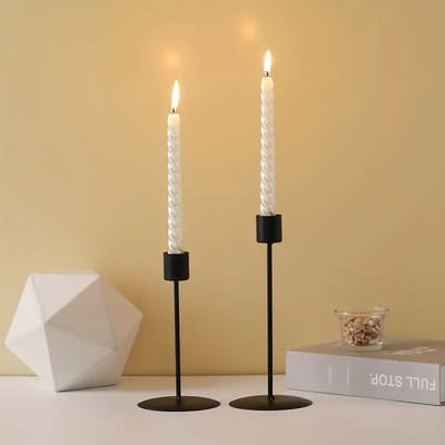 2 Stuks Kandelaar ZWART 21 + 17cm, Kandelaar, Voor Diner Bij Kaarslicht - Decor, Tafel Woonkamer Woondecoratie, Valentijnsdag Nieuwjaar decor