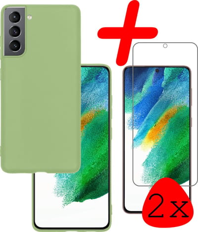 Hoesje Met 2x Screenprotector - Geschikt voor Samsung Galaxy S21 FE - Sterk & Shockproof - Back Cover - Siliconen Case - Telefoon Hoes - Groen