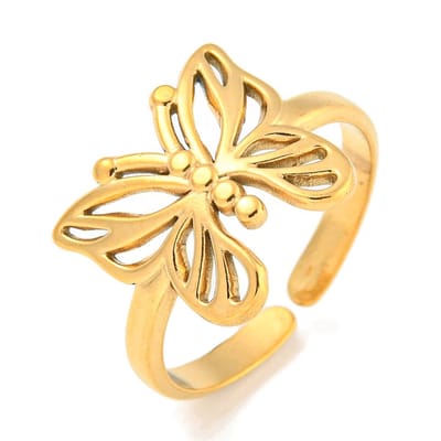 Ring stainless steel vlinder bohemian, one size ring, goudkleurig, 100% waterproof, verstelbare ring, cadeau