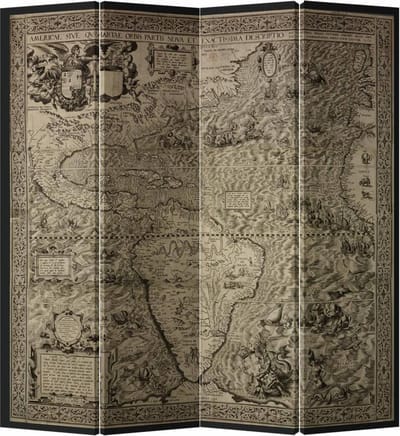 Fine Asianliving Kamerscherm Scheidingswand B160xH180cm 4 Panelen Vintage Wereldmap