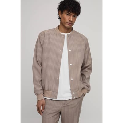 Gestreept Bomberjack In Regular Fit Met Bijpassende Broek | Taupe | Size XS