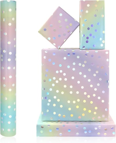 Luxe inpakpapierrol met metallic folie en regenboog gradiënt voor geschenken, verjaardagen, babyshowers en bruiloften