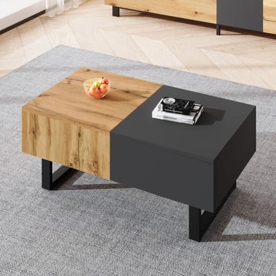 HAUSS SPOLE Salontafels - Koffietafel Met Verstelbare Lade En Verborgen Opbergruimte - Praktisch Voor Woonkamer - Rechthoekig - 155x55x40 cm - Spaanplaat - Zwart