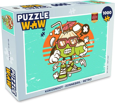 Puzzel Kokosnoot - Zonnebril - Retro - Legpuzzel - Puzzel 1000 stukjes volwassenen