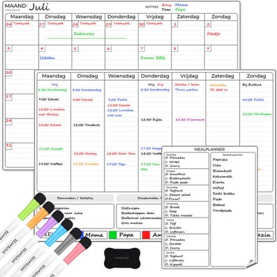 Systemyze Maandplanner & Weekplanner Whiteboard Set – Magnetisch Planbord – Magnetische Maandplanner – Inclusief Meal Planner, Markers & Wisser – A3 Formaat