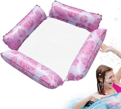 Zwembaddrijver - Waterhangmat - Ontspannen in water - Met 4 steunbuizen - 120x110cm - Roze