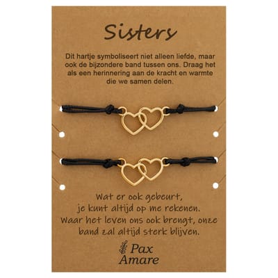 BFF Armbandjes voor 2 met Dubbel Hart - Goud - Persoonlijk Cadeau Kaartje - Vriendschap Cadeau - Pax Amare