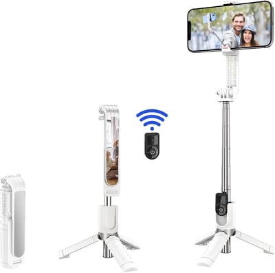 Selfie Stick - Tripod - Bluetooth Afstandsbediening - Uitschuifbaar - Statief - Universeel - Wit