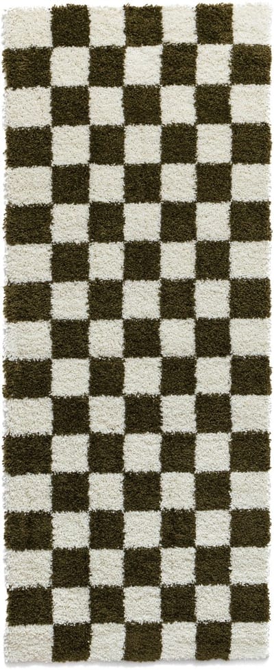 Checkerboard loper - Check ivoor/olijfgroen 80x200
