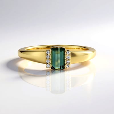 Cavill - Zilveren ring met verguld 925 zilver - Achthoekige groene Benedito toermalijn 0,49 ct - Cambodjaanse zirconia - Elegante trapgeslepen ring