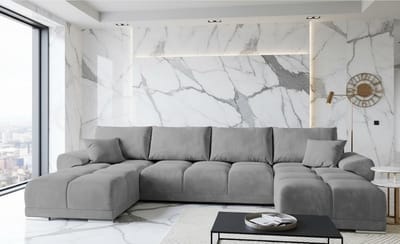 U-vormige Fluwelen Hoekbank met Slaapfunctie - 365x189 cm - Grijs - Novihome