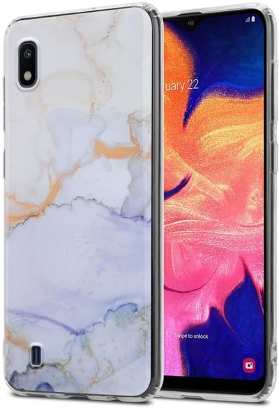 Cadorabo Hoesje geschikt voor Samsung Galaxy A10 / M10 in Wit Paars Goud Marmer GM 09 - Beschermhoes gemaakt van TPU siliconen Case Cover met mozaïek motief