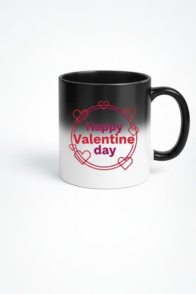 Magische Valentijnsdag Mok - Hittegevoelige Zwarte Mok met 'Happy Valentine Day' Boodschap - Perfect Valentijn Cadeau