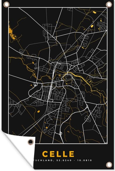 Muurdecoratie Duitsland – Black and Gold – Celle – Stadskaart – Kaart – Plattegrond - 120x180 cm - Tuinposter - Tuindoek
