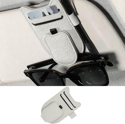 Famanu – Brilhouder voor auto - zonneklep-organizer - multifunctioneel - magnetische brillenhouder voor zonnebrillen - creditcards - beige