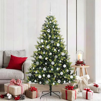 vidaXL Kunstkerstboom met scharnier 300 LEDs Groen 180 cm PVC en PE