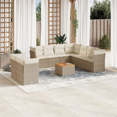 vidaXL - 10-delige - Loungeset - met - kussens - poly - rattan - beige