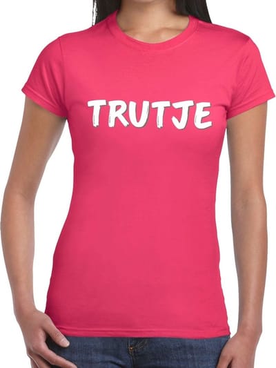 Trutje fun tekst t-shirt - roze - voor dames - foute party feestkleding - verkleedkleding S