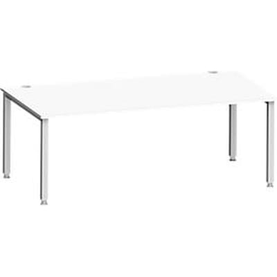 Bureau MODENA FLEX, rechthoekig, 4-poots vierkante buis, B 2000 x D 1000 x H 720-820 mm, wit/blank aluminium