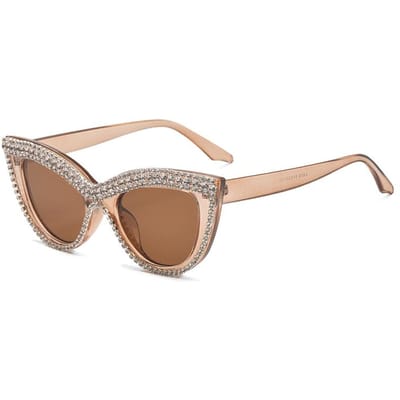 Vintage Cat Eye Zonnebril met Strasssteentjes Nieuw in Stijlvolle Dames Tinten Ins Trendy Handgemaakt Merk Designer Brillen without case beige