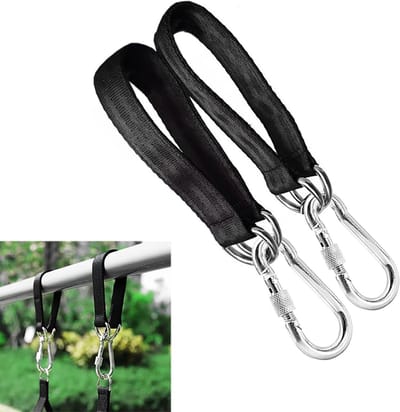 Hangmat Schommel Bevestiging - Ophangriemen Set - Veilig Ophangen - Duurzaam Nylon Staal - 2 Stuks - Zwart