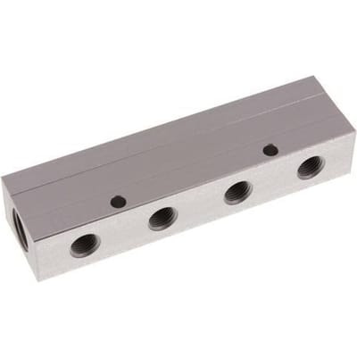 2xG 1/2'' x 8xG 1/4'' Aluminium Verdeelblok Dubbelzijdig 16 Bar - FL2-F-A-012G-014G-8MD