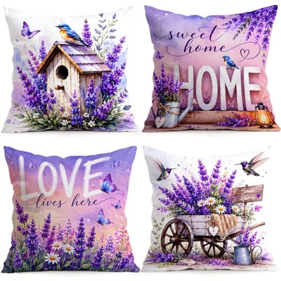 Lavendel Bloementaal Serie Kussens Kussensloop Polyester Kussenhoes Plaid Kussenhoes Huis Auto Bank Decor 45x45cm