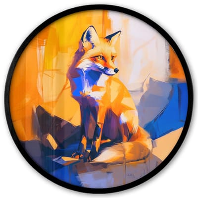 Poster in lijst Rond - Fotolijst 40x40 cm - Posters - Vos - Oranje - Vormen - Abstract - Ronde posterlijst zwart - Decoratie - Wanddecoratie woonkamer - Muurdecoratie slaapkamer