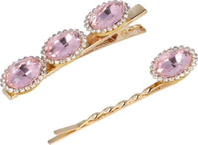 Haarsoires Haarspeld Duckklem en Schuifspeldje 5,5cm – Facet Stenen – Roze – Set van 2 - Sterke Haarclip voor Styling & Dagelijks Gebruik - Hair Clip - Decoratieve Haaraccessoire