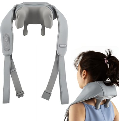 COSTWAY Nekmassageapparaat en schoudermassageapparaat, 4D Shiatsu rugmassageapparaat met diepteweefselkneden en 2 warmtestanden, draadloos massagekussen voor nek, rug en benen (grijs)