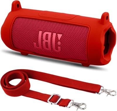 Siliconen Beschermhoes voor Draagbare Bluetooth Speaker met Afneembare Schouderband, Schokbestendige Zachte Cover in Rood, Geschikt voor JBL Flip 7
