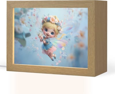 Nachtlampje 20x15 cm - Kinder lampje - Fee - Bloemen - Sprookje - Blauw - Tafellamp kinderkamer - Slaapkamer lamp - Bedlamp kinderen - Kinderlampje stopcontact - Wandlamp babykamer - Nachtlampjes