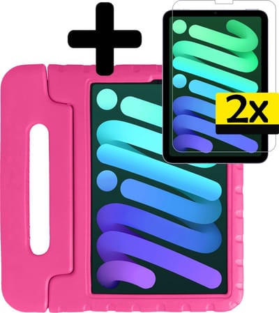 Hoes - Geschikt voor Apple iPad Mini 6 (2021) - 8.3 inch - 6e Generatie - Met 2x Screenprotector - Kinderhoes Shockproof Bumper - Kidsproof Case - Tablet Hoesje - Kinder Cover - Roze